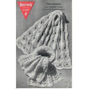 1940s Knitting Pattern Scarves Shell Stitch VTG Bestway #A2486 UK Ephemera